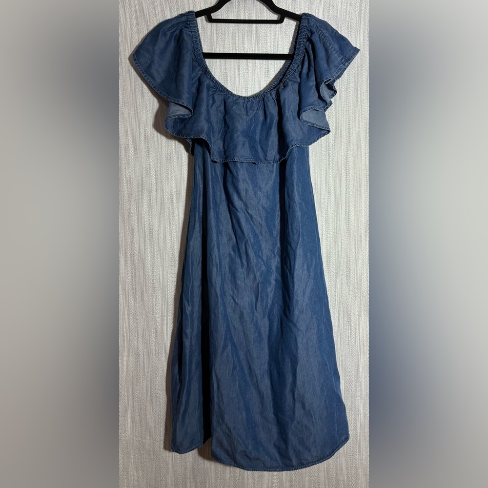 Philosophy Chambray Blue Ruffle-Trim Dress - Picture 2 of 4
